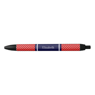 Red White Polka Dots Navy Blue Ribbon Monogram Kugelschreiber
