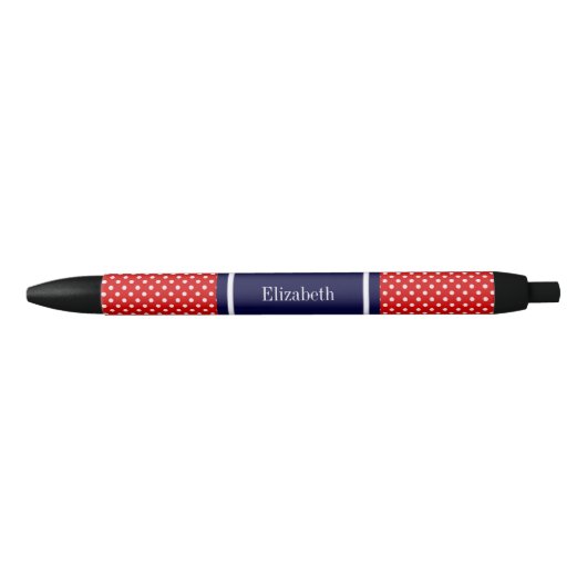 Red White Polka Dots Navy Blue Ribbon Monogram Kugelschreiber (Vorderseite)