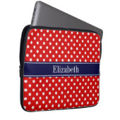 Red White Polka Dots Navy Blue Ribbon Monogram Laptopschutzhülle (Vorne Rechts)