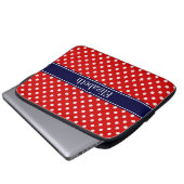 Red White Polka Dots Navy Blue Ribbon Monogram Laptopschutzhülle (Vorne Knopf)