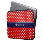 Red White Polka Dots Navy Blue Ribbon Monogram Laptopschutzhülle (Vorderseite Links)
