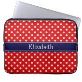 Red White Polka Dots Navy Blue Ribbon Monogram Laptopschutzhülle (Vorderseite)