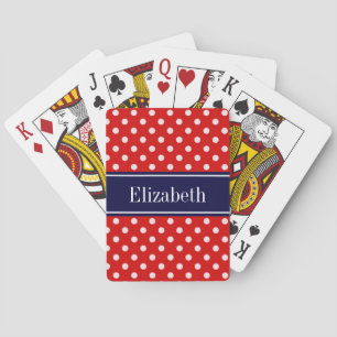Red White Polka Dots Navy Blue Ribbon Monogram Spielkarten