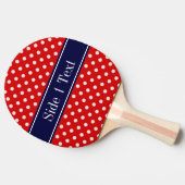 Red White Polka Dots Navy Blue Ribbon Monogram Tischtennis Schläger (Seitenansicht)