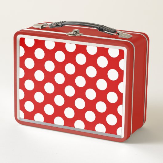 Red White Polka Dots Retro Muster Metall Brotdose (Vorderseite)