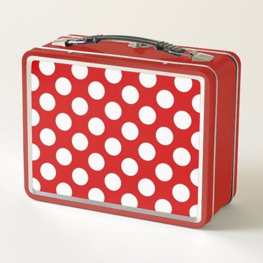 Red White Polka Dots Retro Muster Metall Brotdose (Rückseite)