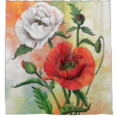 Red White Popp Duschvorhang Schöne Blume (Vorderseite)