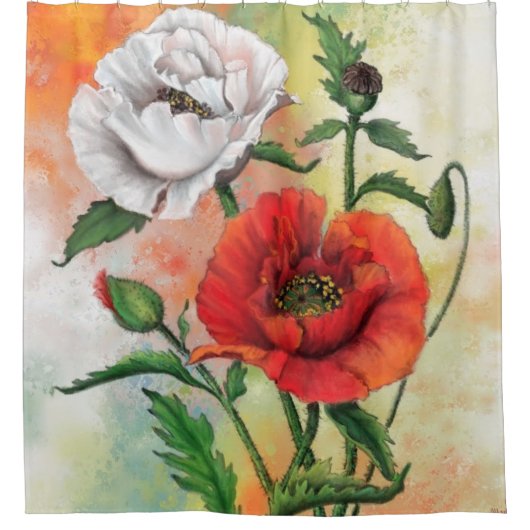 Red White Popp Duschvorhang Schöne Blume (Vorderseite)