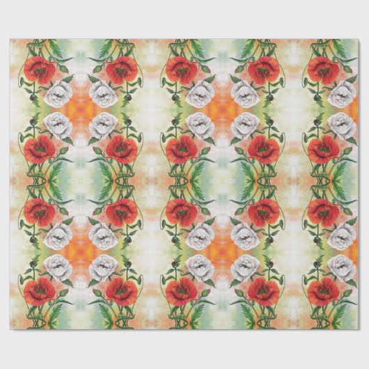 Red White Poppe Wrapping Paper Spring Geschenkpapier (Flach)