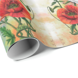 Red White Poppe Wrapping Paper Spring Geschenkpapier