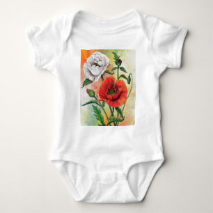 Red White Poppies Baby Bodysuit Strampler