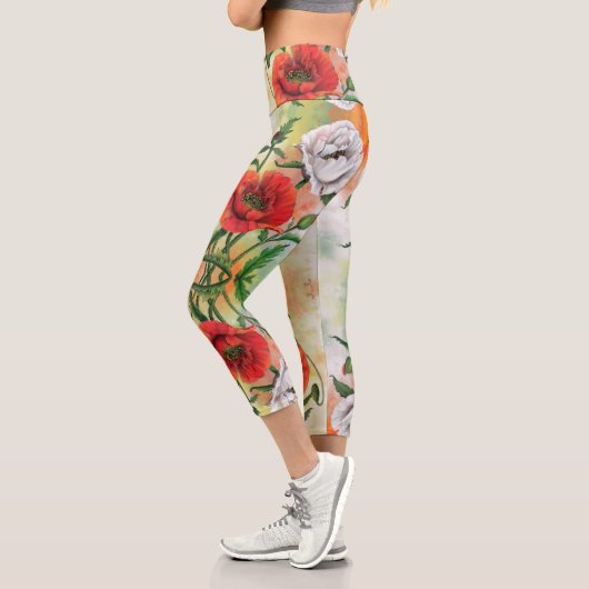 Red White Poppies Capri Leggings Blume (Links)
