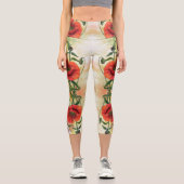 Red White Poppies Capri Leggings Blume (Vorderseite)