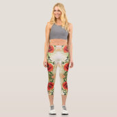 Red White Poppies Capri Leggings Blume (Vorderseite)