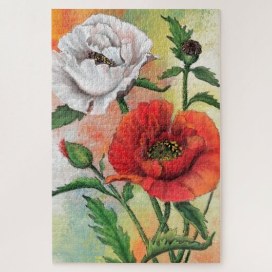 Red White Poppies Jigsaw Puzzle Malerei (Vertikal)
