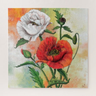 Red White Poppies Puzzle - Schöne Blume