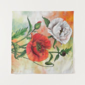 Red White Poppies Tapestry Wandteppich (Vorderseite (Horizontal))