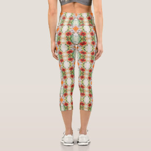 Red White Poppy Capri Leggings Schöne Blume