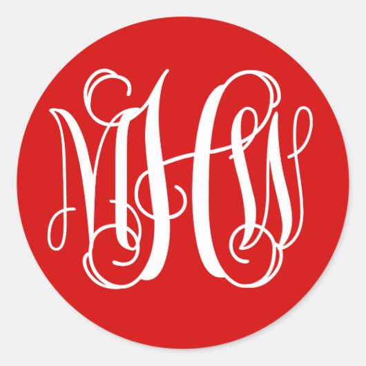 Red White Preppy Vine Script Monogram DIG BG Runder Aufkleber (Vorderseite)