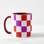 Red White Purple Checkered Pattern Design  Tasse (Links)