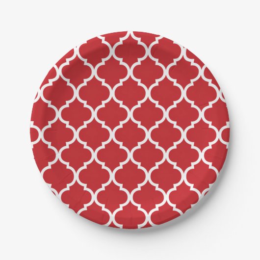 Red White Quatrefoil Pappteller (Vorderseite)