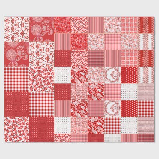 Red White Quilted Danish Star Squares Geschenkpapier (Flach)