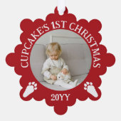 Red White Rabbit Paw Prints Bunny's 1. Weihnachten Ornament Karte (Rückseite)