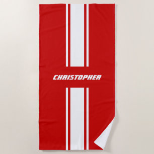 Red White Racing Stripes Gold Mit Monogramm Pool Strandtuch