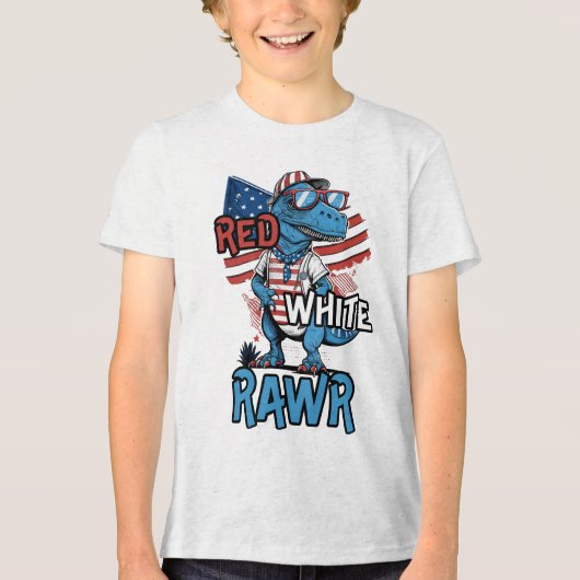 RED WHITE RAWR Patriotic Cool Dinosaurier Tri-Blend Shirt (Vorderseite)