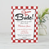 Red White Retro 50er Diner Bridal Dusche Einladung (Stehend Vorderseite)