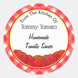 Red White Retro Kariert Tomate Sauce Backen Runder Aufkleber