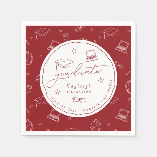 Red White Retro Whimsical Graduation Party Napkins Serviette (Vorderseite)