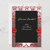 RED WHITE RIBBON & BLACK DAMASK MONOGRAM Ruby Einladung (Rückseite)