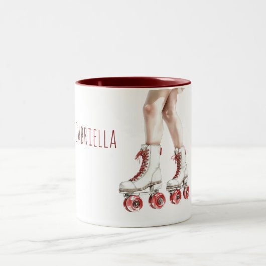 Red White Roller Skates Zweifarbige Tasse (Mittel)