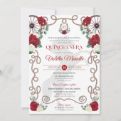 Red White Rose Eleganter Western Charra Quinceaner Einladung (Vorderseite)