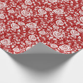 Red White Rose Muster Valentine Geschenkpapier (Ecke)