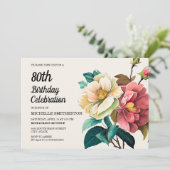 Red White Roses 80. Geburtstag Einladung (Stehend Vorderseite)