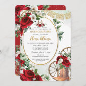 Red White Roses Charro Boots Sweet 16 Quinceañera Einladung (Vorne/Hinten)