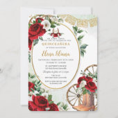 Red White Roses Charro Boots Sweet 16 Quinceañera Einladung (Vorderseite)