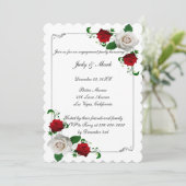 Red & White Roses Christmas Engagement Party Einladung (Stehend Vorderseite)