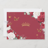 Red White Roses Floral Gold Quinceñera Sweet 16 Save The Date (Rückseite)