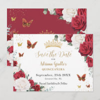 Red White Roses Floral Gold Quinceñera Sweet 16