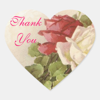 Red & White Roses Green Blätter Danke Siegel Herz-Aufkleber
