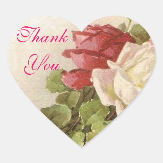 Red & White Roses Green Blätter Danke Siegel Herz-Aufkleber (Vorderseite)