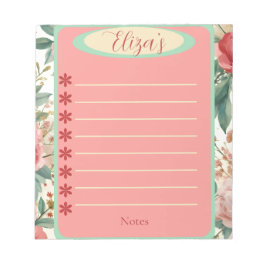Red & White Roses Spring Floral Vintage Notepad Notizblock