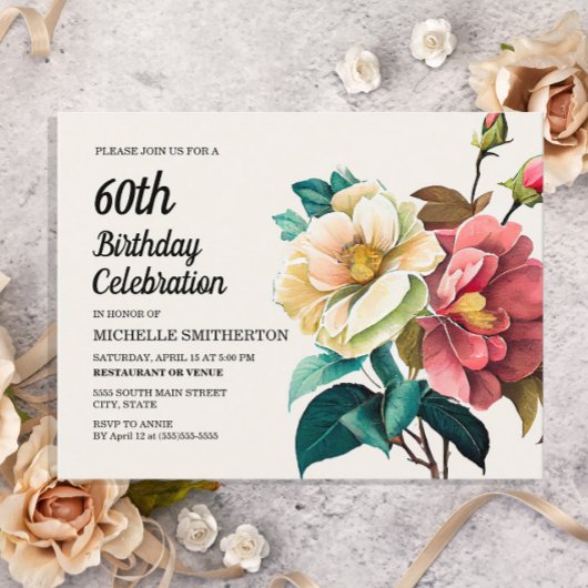 Red White Roses Women's 60. Geburtstag Einladungspostkarte