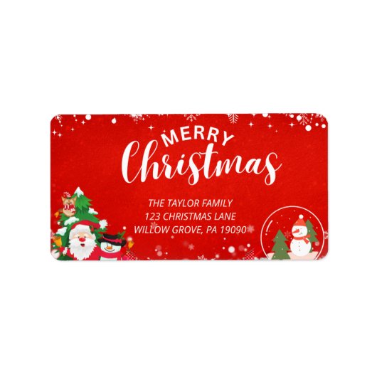 Red White Rustic Snowflake Weihnachtslabel Adressaufkleber (Vorne)