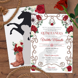 Red White Rustic Western Charro Quinceanera Einladung