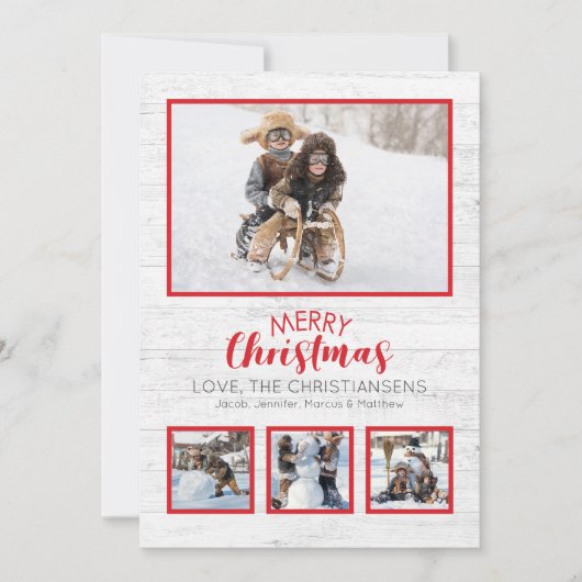 Red White Rustic Wood Foto Weihnachten (Vorderseite)