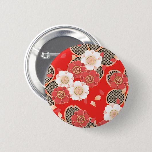 Red & White Sakura Japanischer Kimono Button (Vorne & Hinten)